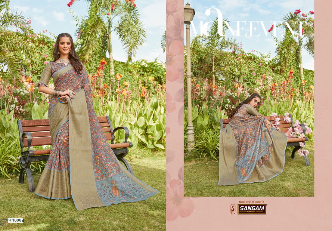 Sangam Ayana  Latest Fancy Designer Festive Wear Linen Silk Digital Printed Sarees Collection